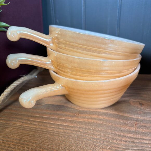 Vintage Anchor Hocking Fire King Peach Lustre Soup Bowls Set of 6 Oven Ware - Picture 15 of 16